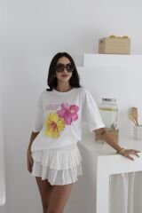 Hibiscus Baskılı Oversize T-Shirt %100 Pamuklu