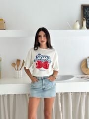 Berry Baskılı Oversize T-Shirt %100 Pamuklu
