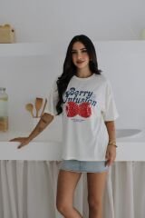 Berry Baskılı Oversize T-Shirt %100 Pamuklu