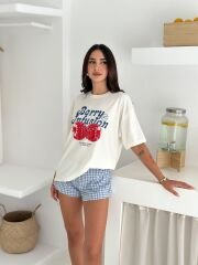 Berry Baskılı Oversize T-Shirt %100 Pamuklu