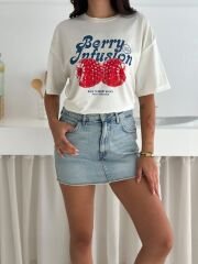 Berry Baskılı Oversize T-Shirt %100 Pamuklu