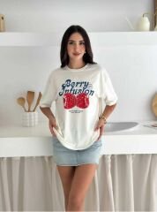Berry Baskılı Oversize T-Shirt %100 Pamuklu
