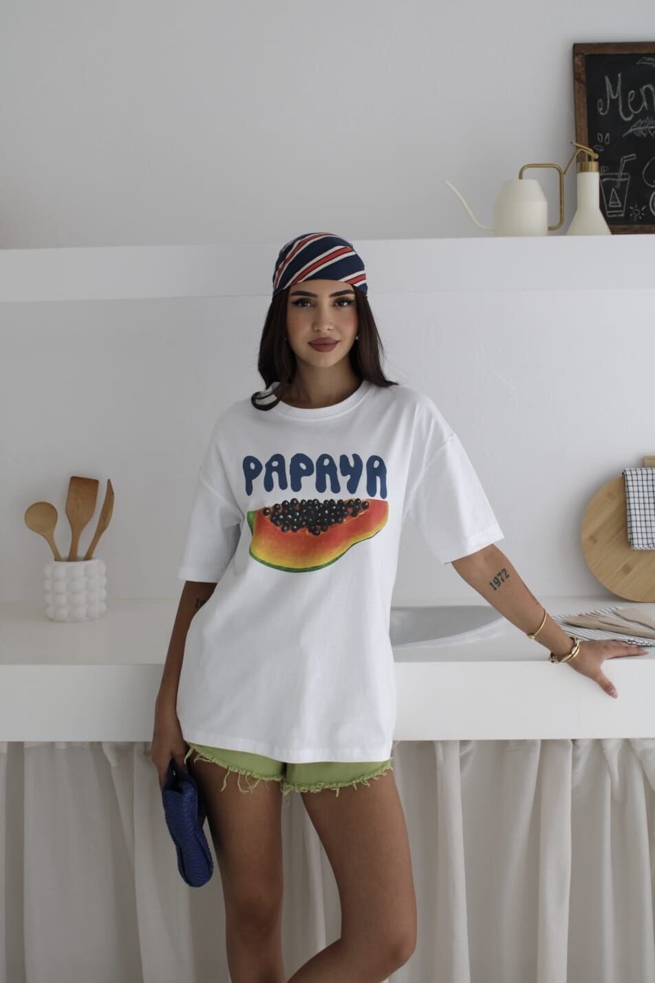 Papaya Baskılı Oversize T-Shirt %100 Pamuklu