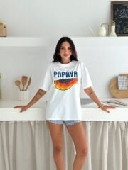Papaya Baskılı Oversize T-Shirt %100 Pamuklu