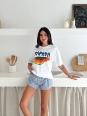 Papaya Baskılı Oversize T-Shirt %100 Pamuklu