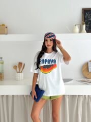 Papaya Baskılı Oversize T-Shirt %100 Pamuklu
