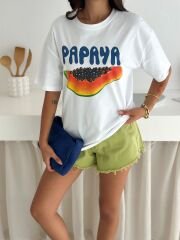Papaya Baskılı Oversize T-Shirt %100 Pamuklu