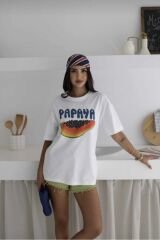 Papaya Baskılı Oversize T-Shirt %100 Pamuklu